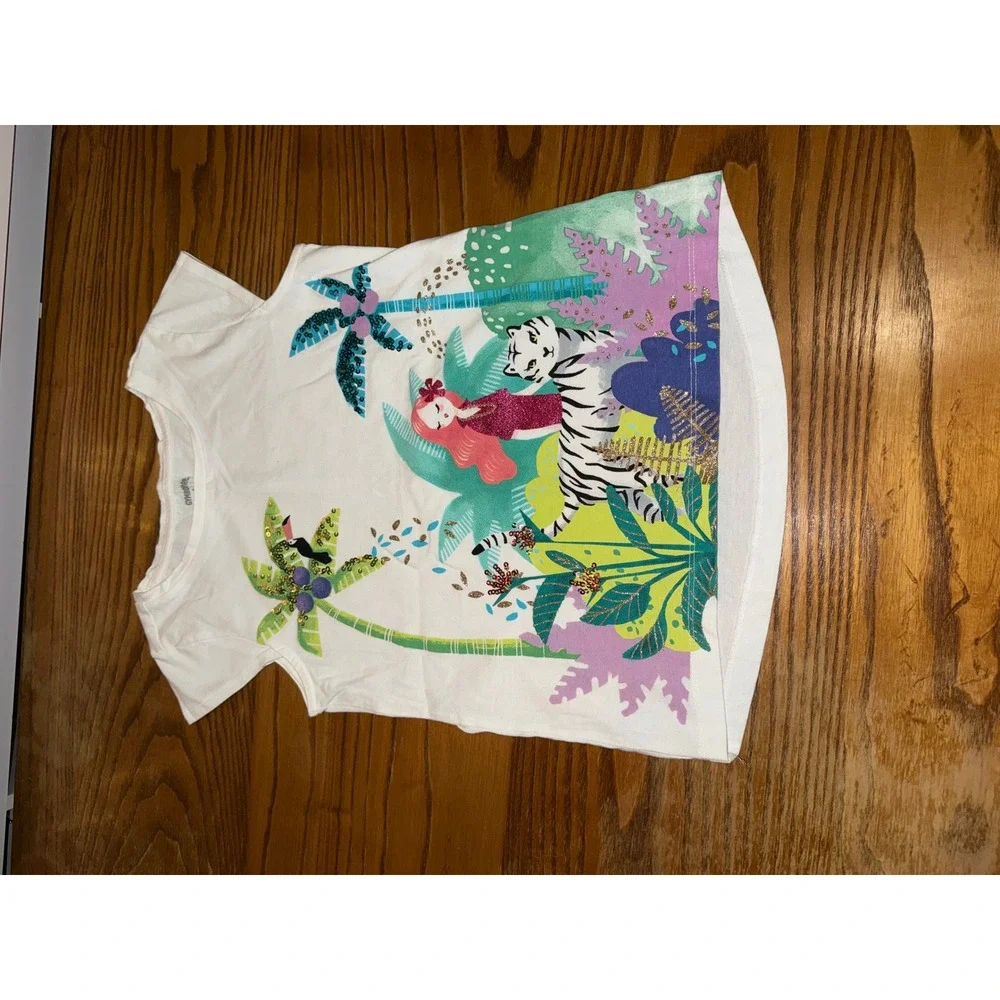 Gymboree Kids Girls White Tropical Tiger Mermaid Sequin T Shirt‎ Size 8